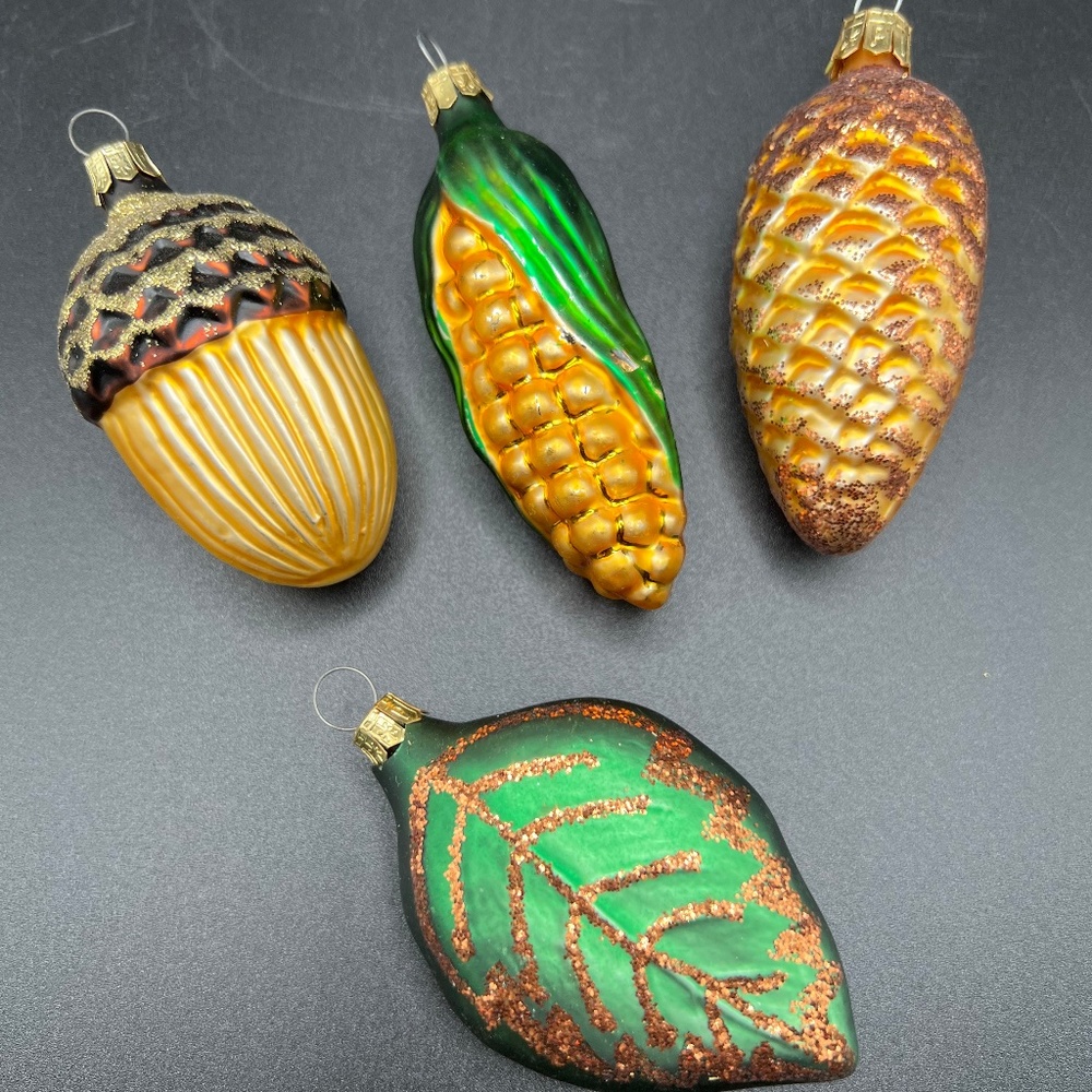 Autumn Harvest‎ Fall Glass Ornaments - Lot Of 4